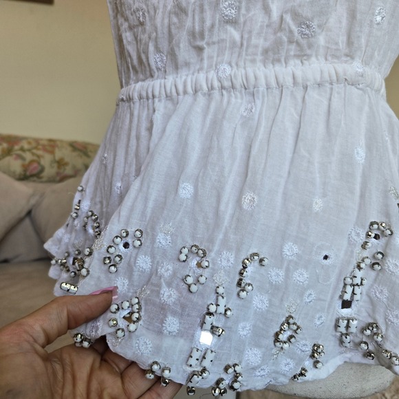 Ecote XS White Embroidered Beaded Embellished Peplum Sleeveless Tank Top - Picture 4 of 10